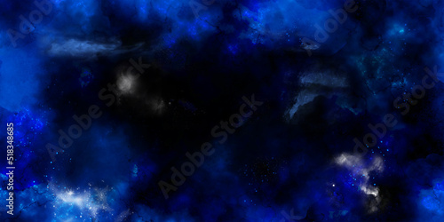 abstract night sky space watercolor background with stars. watercolor dark blue nebula universe. watercolor hand drawn illustration. Blue and pink gradient watercolor ombre leaks and splashes texture.