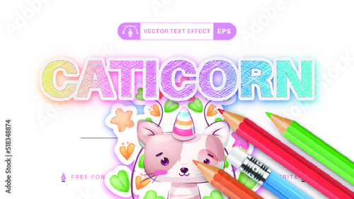Caticorn sticker - editable text effect,  font style graphic illustration