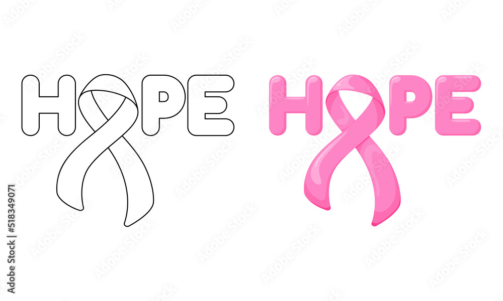 Set of vector illustrations Hope with Pink Ribbon isolated on white background Set of vector illustrations Hope with Pink Ribbon isolated on white background