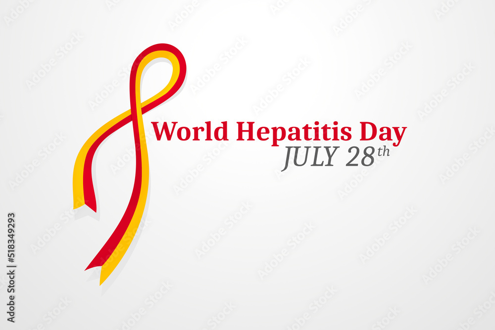 Fototapeta premium World Hepatitis Day Card on white background. Red, Yellow ribbon.