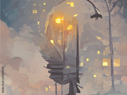 vintage street lamp in the night