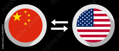 cny to usd exchange rate concept. round icons with china and united states flags