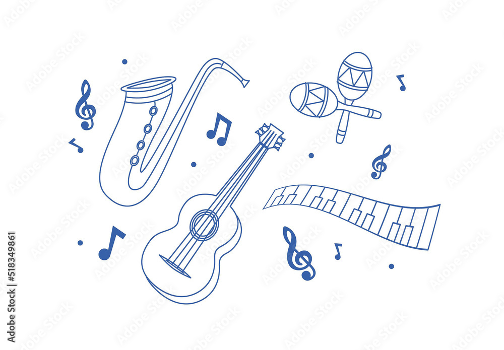 Music Musical Notes Clipart Illustration Keyboard Saxophone Guitar  Stock-Vorlage | Adobe Stock