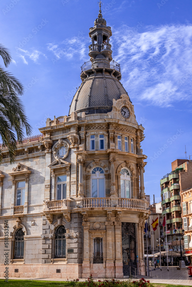 City Hall of Cartagena. Old building in the historic center of Cartagena, Murcia, Spain.
