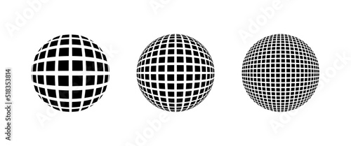 Square Pattern inside Circle Ball Sphere Vector Illustration Set Isolated on White