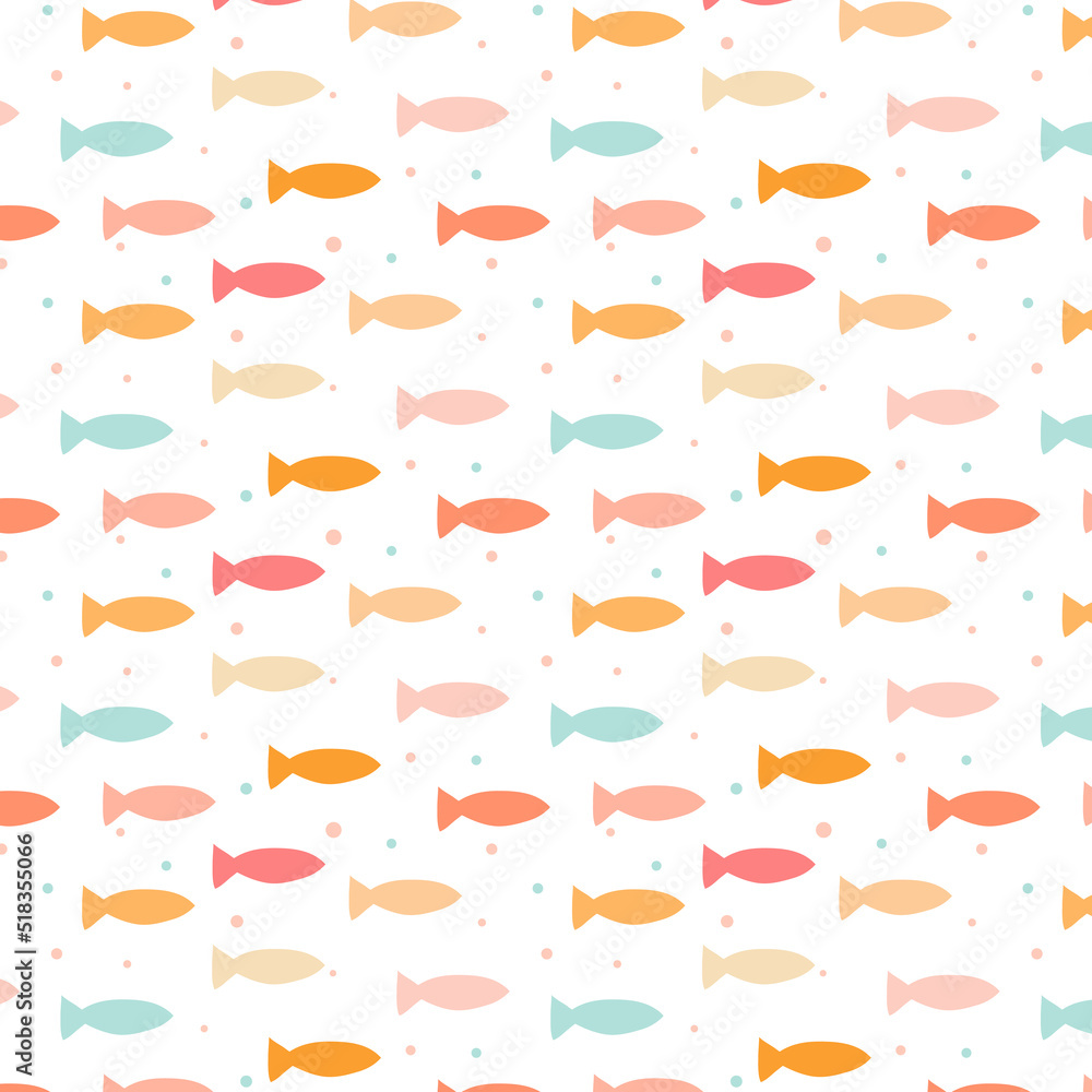 Seamless vector hand drawn fish pattern