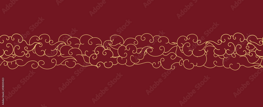 Tibetan sky seamless pattern elegant style red color line. Oriental traditional ornament for holiday card, invitation, party poster, flyer, decor element. Clouds in the sky. Vector 10 eps Tibetan sky seamless pattern elegant style red color line. Oriental traditional ornament for holiday card, invitation, party poster, flyer, decor element. Clouds in the sky. Vector 10 eps