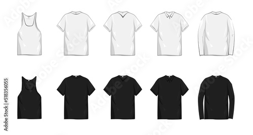 set of t-shirt templates black and white color isolated