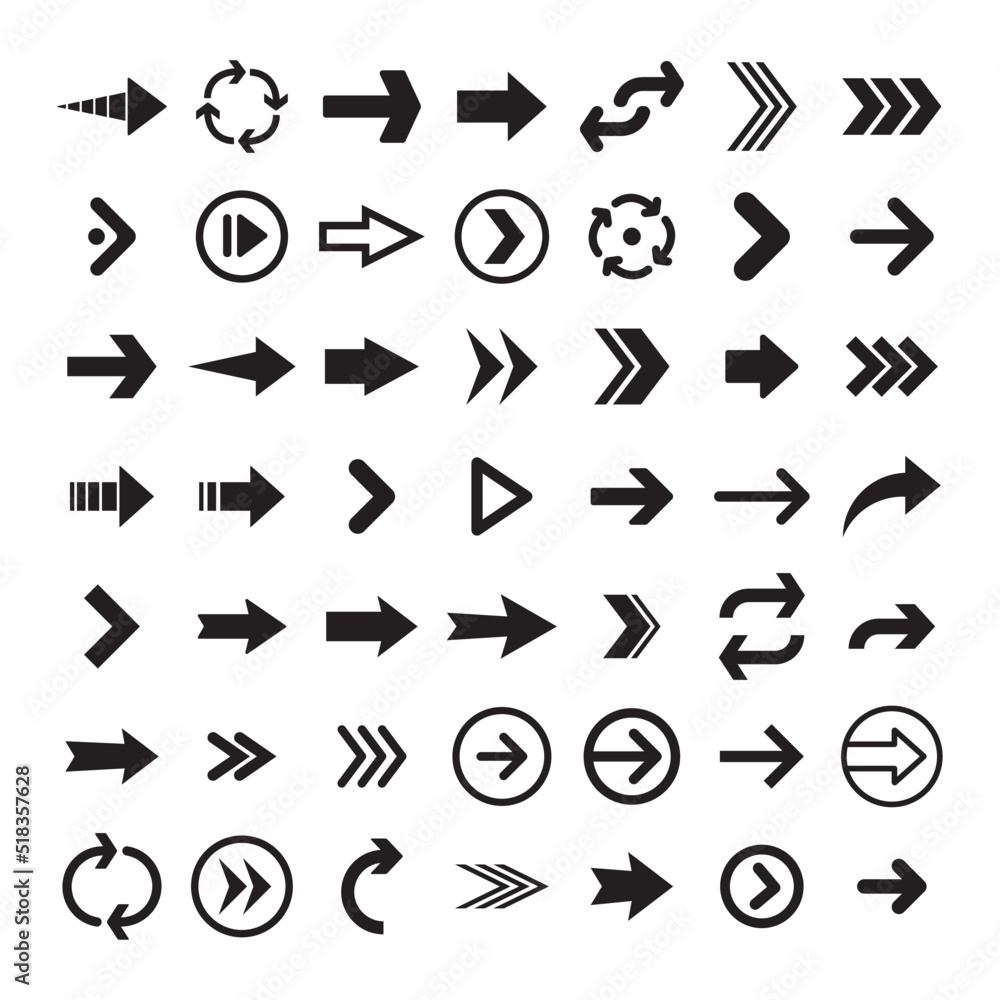 Arrows collection. Set of arrow pictogram icons. Arrowhead symbols. Arrows collection. Set of arrow pictogram icons. Arrowhead symbols.