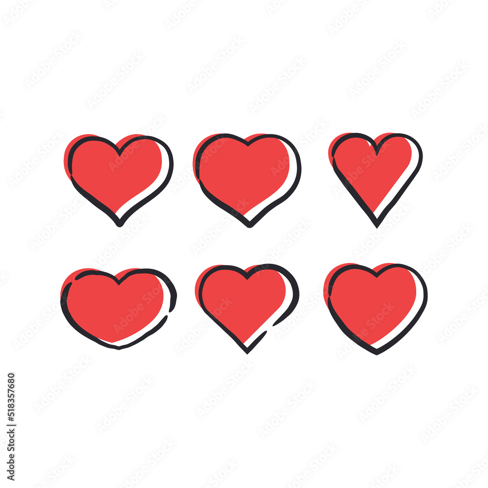 Hand drawn heart icons. Heart doodle collection for valentine's day. Wedding and love decoration elements.