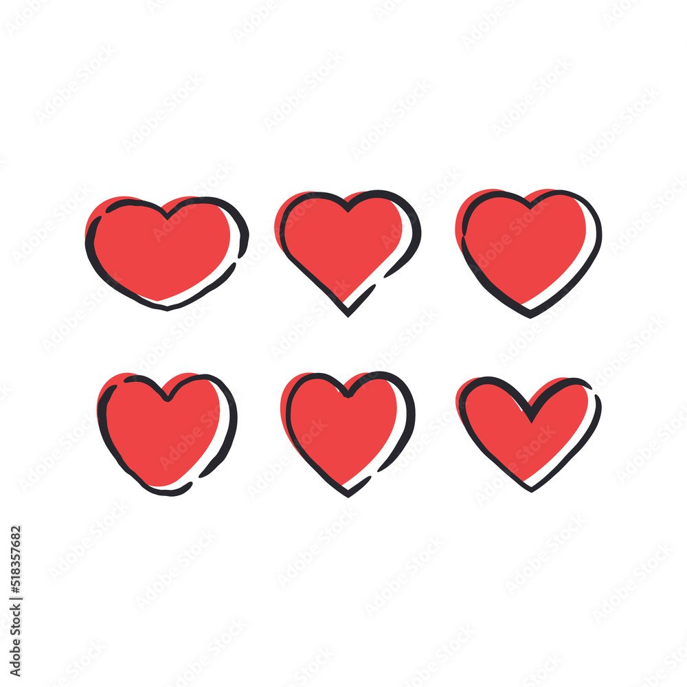 Hand drawn heart icons. Heart doodle collection for valentine's day. Wedding and love decoration elements.