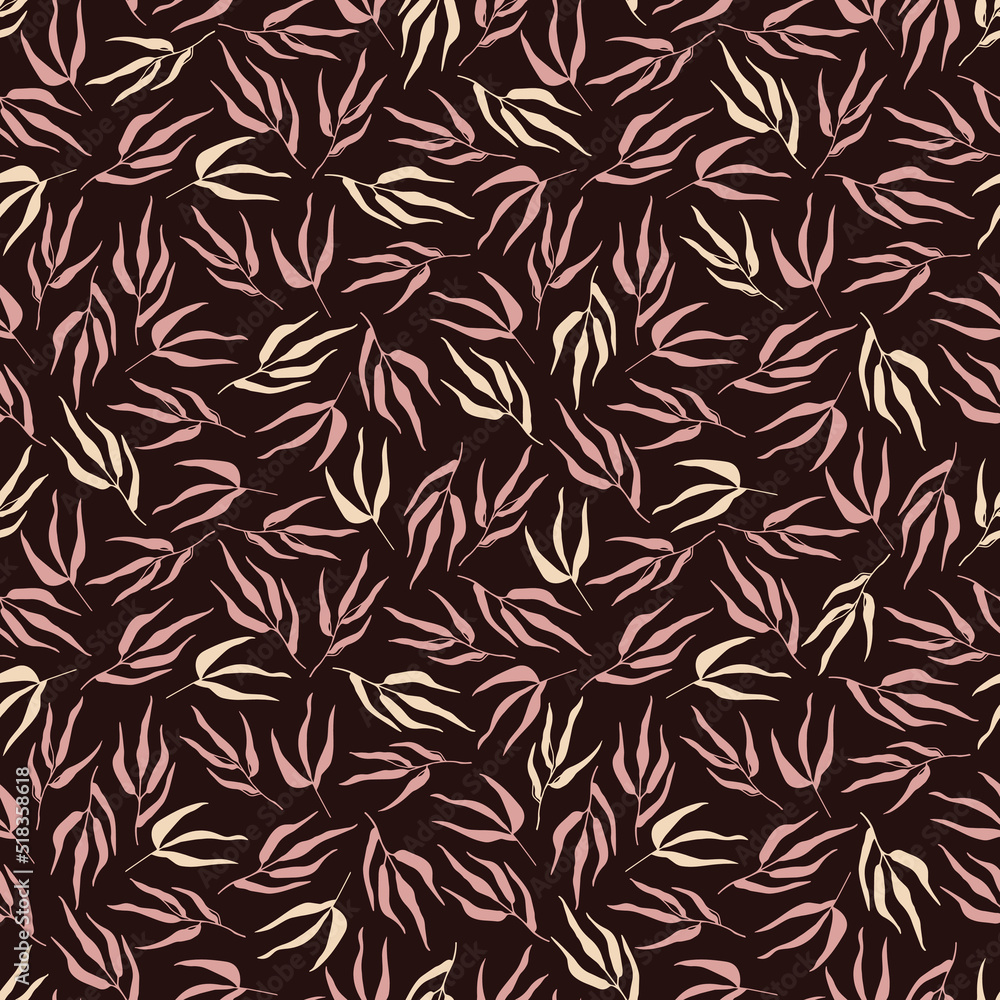 Seamless  dark beige pattern with bouquets drawn in a flat style for gift wrapping