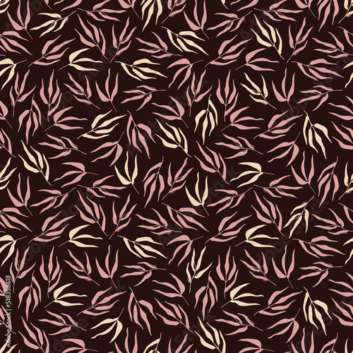 Seamless dark beige pattern with bouquets drawn in a flat style for gift wrapping