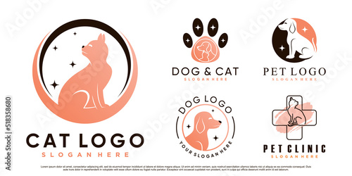 Set collection of pet animals logo design for pet shop or clinic with creative element Premium Vector