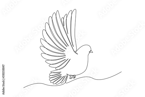 Continuous one line drawing flying dove. Peace day concept. Single line draw design vector graphic illustration.