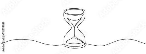 One continuous line drawing of hourglass with flow sand.  Vector illustration