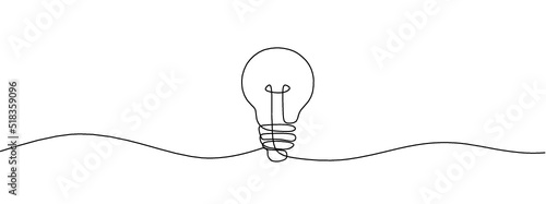 Continuous one line drawing of electric light bulb. Concept of idea emergence. Vector illustration.