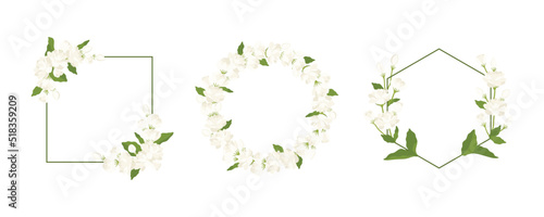 Collection of wreath jasmine flower hand drawn illustration.
