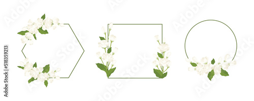 Collection of wreath jasmine flower hand drawn illustration.
