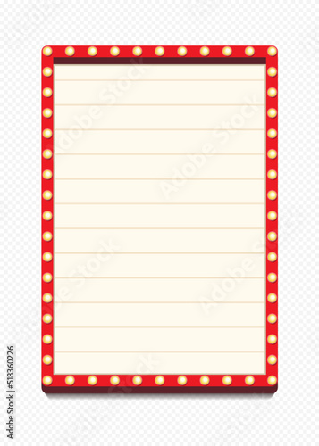 Retro lightbox template with lightbulb realistic style isolated on transparent background for party poster, banner advertising, promotion and sale billboard, cinema, bar show or restaurant. Vector 10