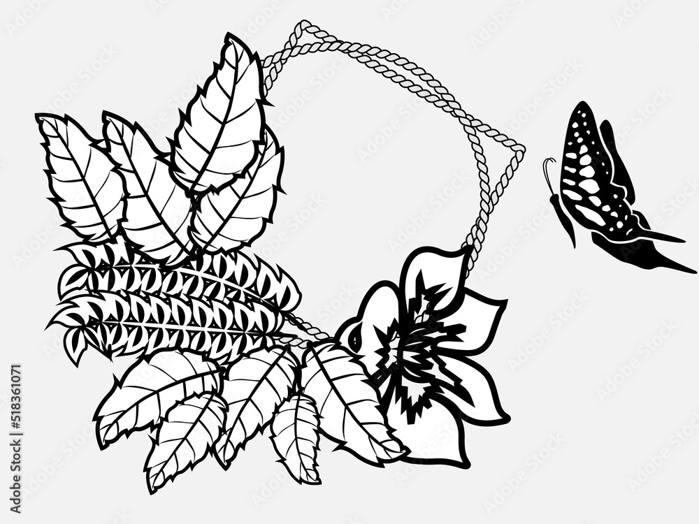 leaves and flower wreath with butterfly leaves and flower wreath with butterfly