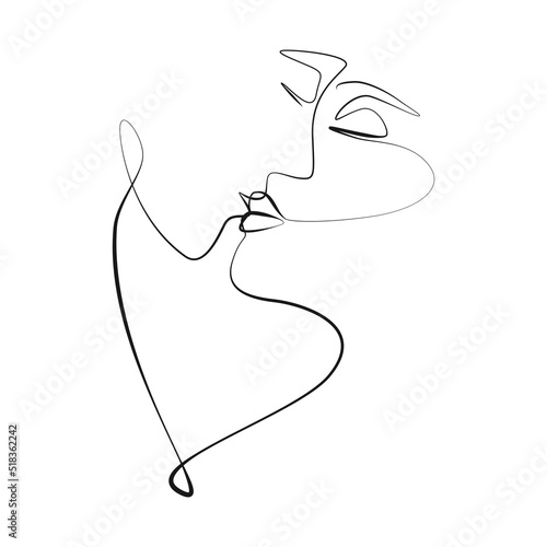 Abstract kissing couple one line drawing, shapes on white isolated background. Modern minimalist pair concept. Human faces, vector illustration. 