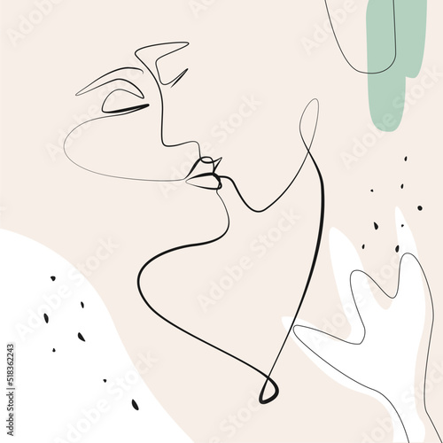 Kissing couple hand drawn vector illustration, abstract shapes on a beige isolated background. Human figure line art. Modern minimalist pair concept, ink drawing.  