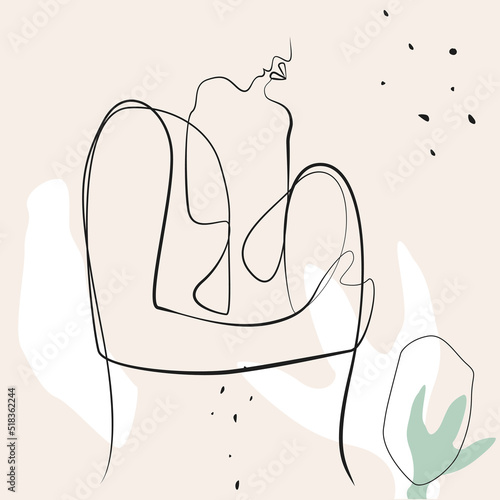 Couple hand drawn vector illustration, abstract shapes on a beige isolated background. Human figure line art. Modern minimalist pair concept, ink drawing.  