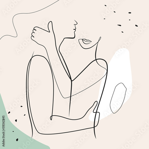 Couple hand drawn vector illustration, abstract shapes on a beige isolated background. Human figure line art. Modern minimalist pair concept, ink drawing