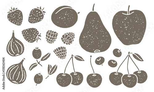 Local fruits and berries with grainy texture