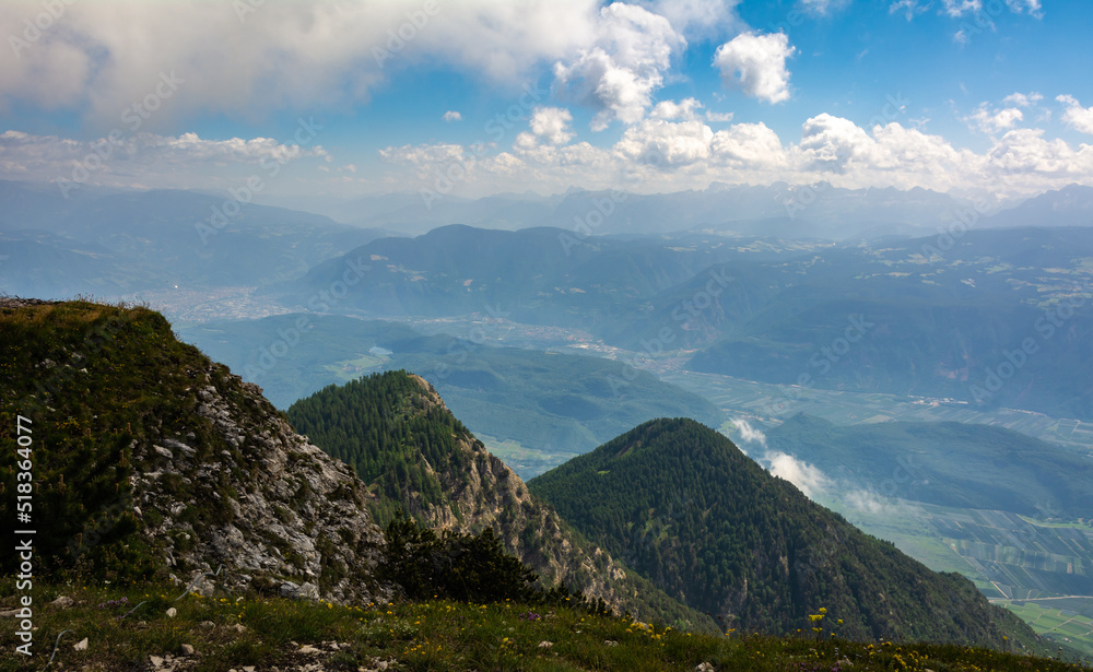 Fototapeta premium Mount Roen (2,116 m a.s.l.) on the border between South Tyrol and the Trentino is the highest peak of the Mendola Ridge - Italian Dolomites 
