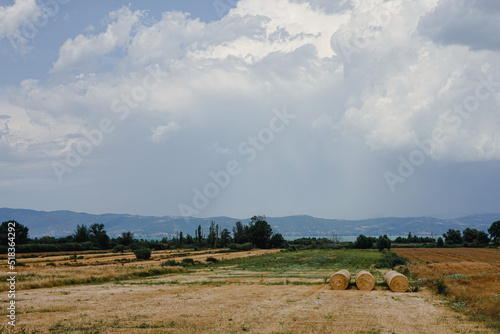 White clouds on a blue sky just before the storm