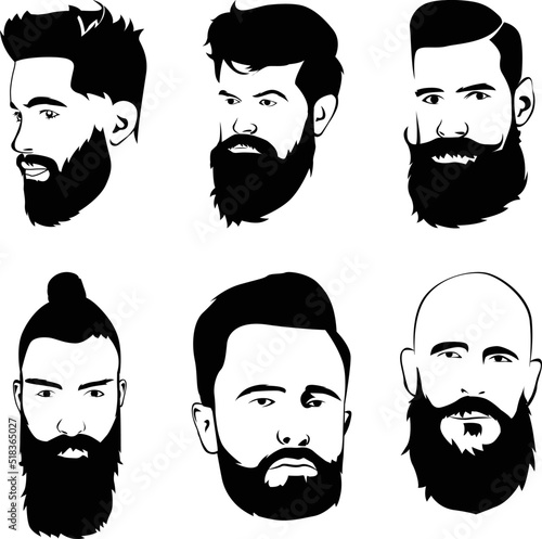 Men's Beard and Hair style Icon set for barber and hair cut logo and men fashion style - Vector.