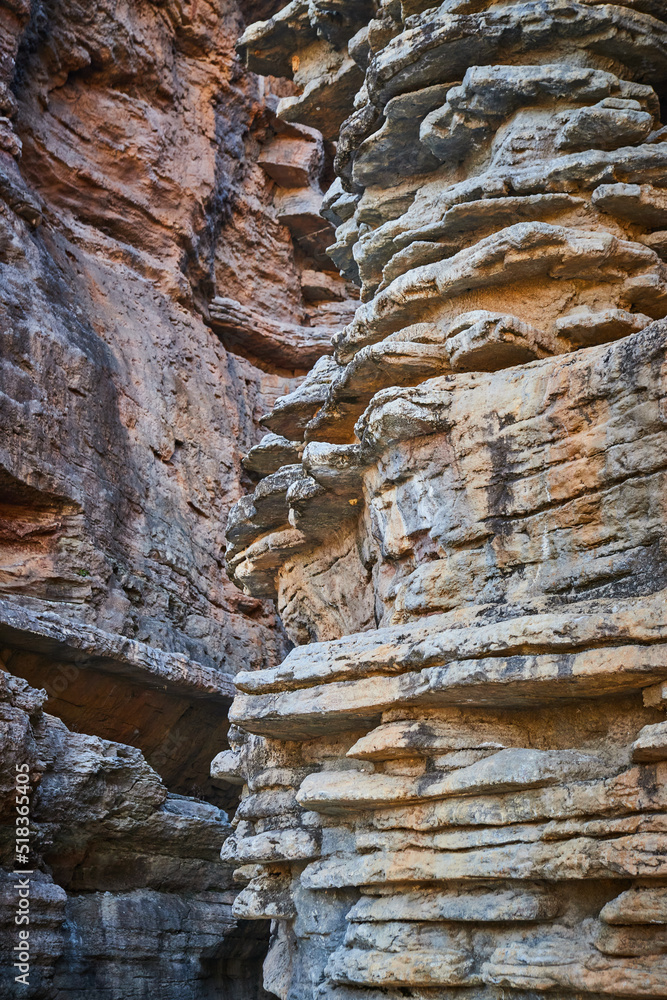 Unique rock formations in cliffs of layers