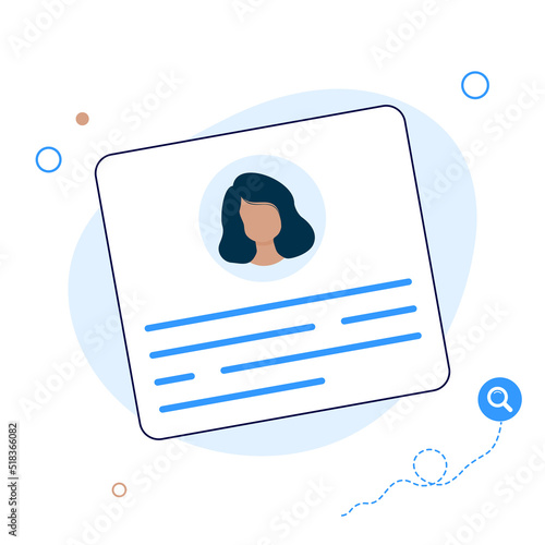 Personal info data, user or profile card details symbol. Identification card. Personal info data. Identity document with person photo and text clipart. Flat design, vector illustration
