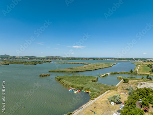 Hungary - Aerial view of Lake Velencei. This is the second biggest lake in Hungary