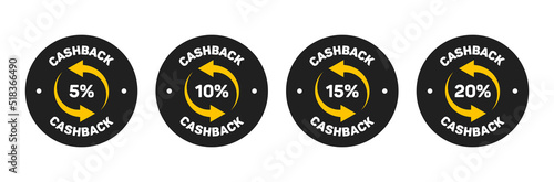 Cash back label. Banner design template with 5, 10, 15, 20 percent cash back offer. Vector illustration