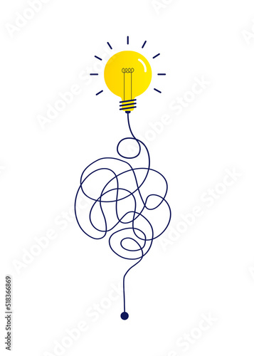 Complex way from start to idea concept illustration. Business solutions idea searching. Chaos simplifying, problem solving. Vector 10 eps