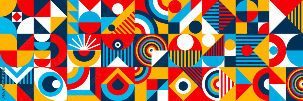 Bauhaus banner minimal 20s geometric style with geometry figures and shapes circle, triangle. square. Human psychology and mental health concept illustration. Vector 10 eps Bauhaus banner minimal 20s geometric style with geometry figures and shapes circle, triangle. square. Human psychology and mental health concept illustration. Vector 10 eps