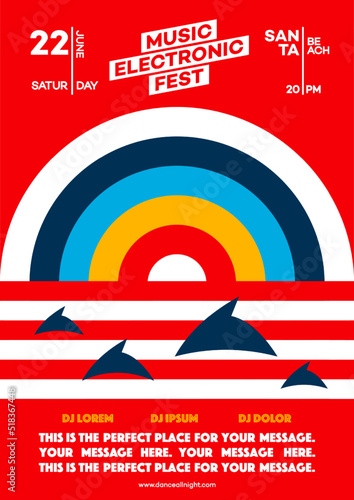 Summer party poster for electronic music fest geometric style, club party flyer, dance festival. Vector 10 eps