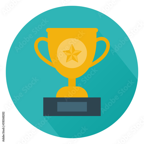 Trophy cup in flat style. Champion trophy, shiny golden cup, sport award. Winner prize, champions realistic vector concept