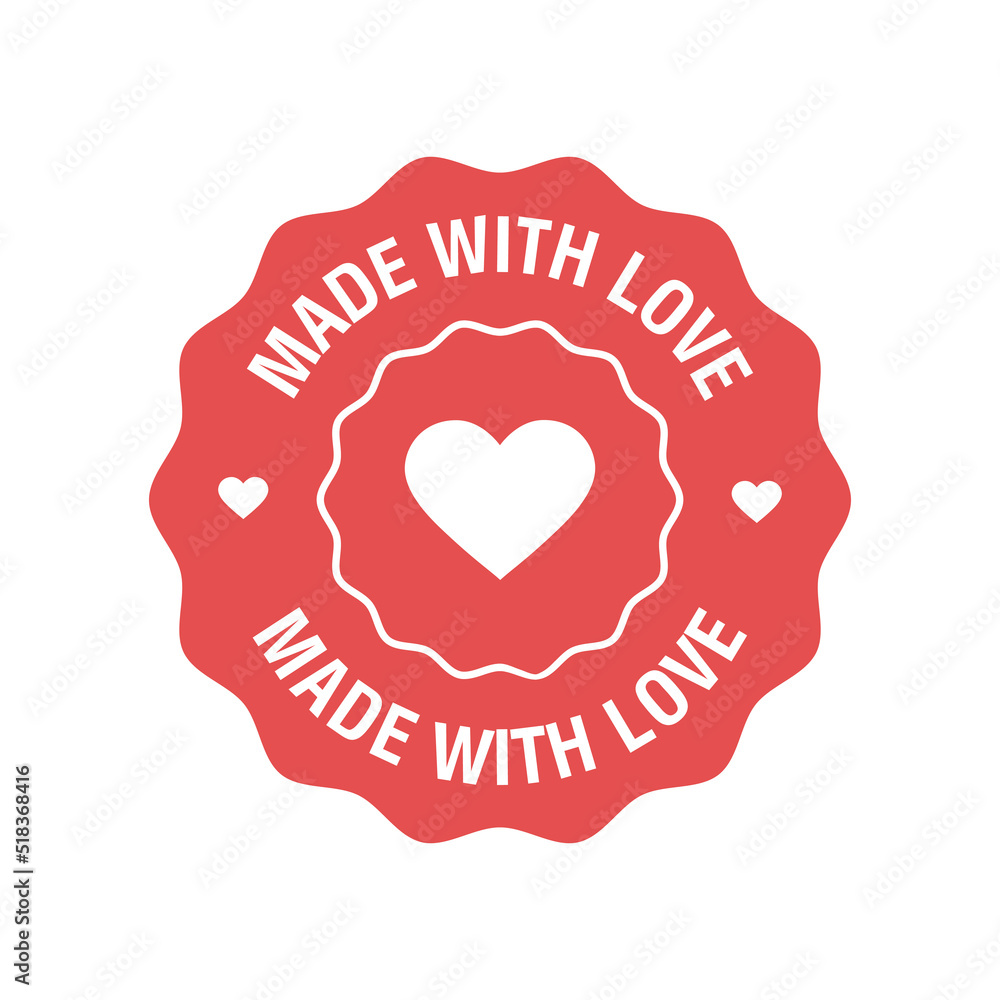 Made with love label with heart silhouette. Vector