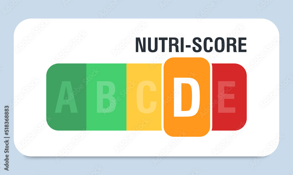 Nutri score for packaging design. D score. Logo, icon, label. Vector illustration Nutri score for packaging design. D score. Logo, icon, label. Vector illustration