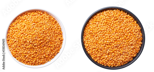 organic red lentils in a ceramic plate isolated on white background top view. photo