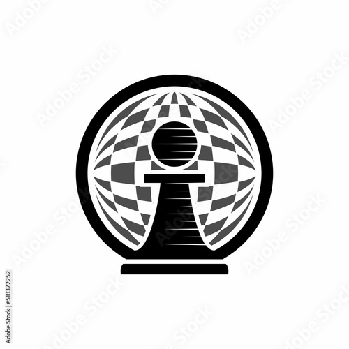 Global business strategy vector icon. filled flat sign for mobile concept and web design. Globe and Pion Chess glyph icon.