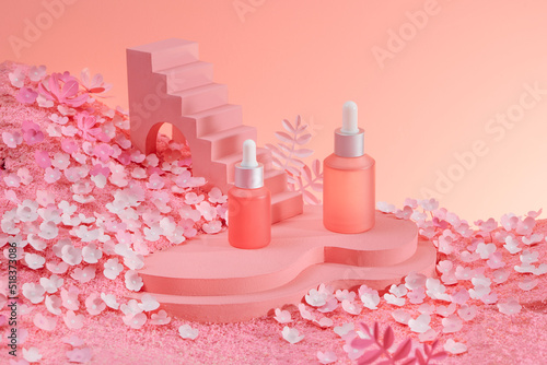Presentation template for natural beauty products on pink background photo