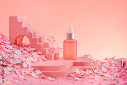 Presentation template for natural beauty products on pink background photo