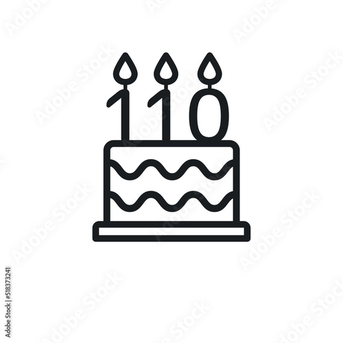 Birthday cake line icon with candle number 110 (one hundred and ten). Vector.