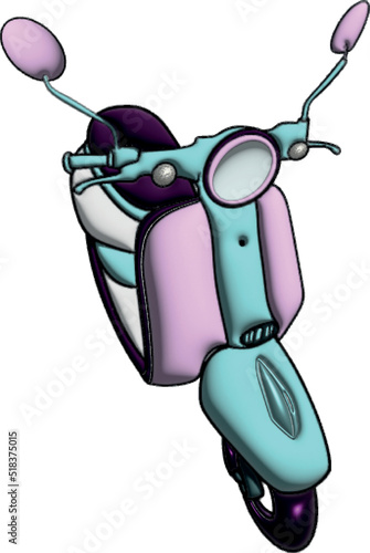 Vector illustration of a pink moped, scooter isolated on white background. Transport as a blank for designers, weddings, logo, icon, sticker