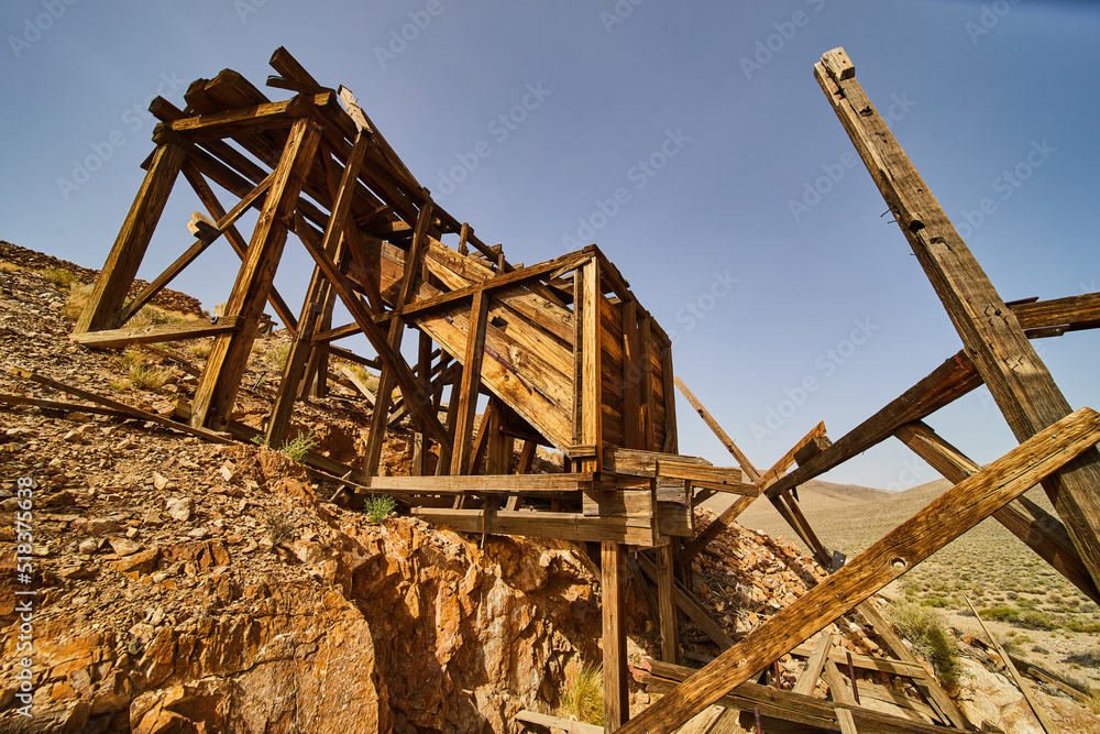 Up close view of abandoned mining equipment in Death Valley desert